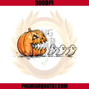 Pumpkin Chasing Ghosts PNG, Funny Spooky Halloween PNG