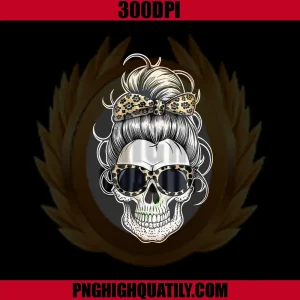 Leopard Skull Woman Hair Bun PNG, Cute Halloween Female Skull PNG