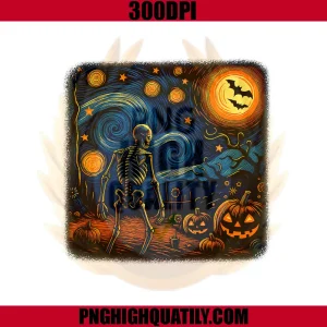 Halloween Skeleton Starry Night PNG, Van Gogh Pumpkin PNG