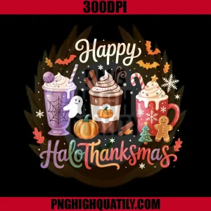 Happy Hallothanksmas Coffee Latte PNG, Halloween Thanksgiving PNG