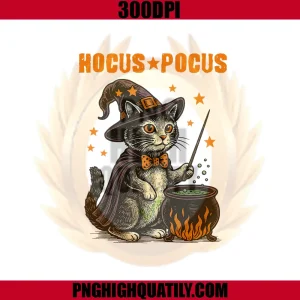 Hocus Pocus PNG, Halloween Cat Witch Hat PNG, Magic Cauldron Vintage PNG