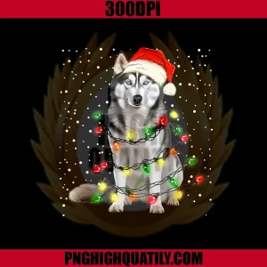 Husky Dog with String PNG, Lights for Christmas PNG