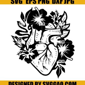 Floral Heart Svg, Heart Svg, Tropical Heart Svg, Flower Svg