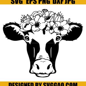 Floral Cow Svg, Animal Cow Flowers Svg, Cow With Flowers Svg