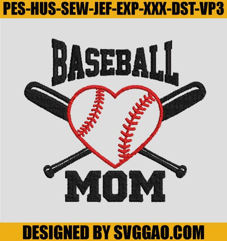 Baseball Mom Embroidery Design, Baseball Hearts Embroidery Designs, Mom Embroidery Designs