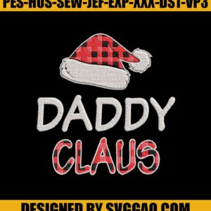 Red Plaid Daddy Claus Embroidery Design, Christmas Embroidery File