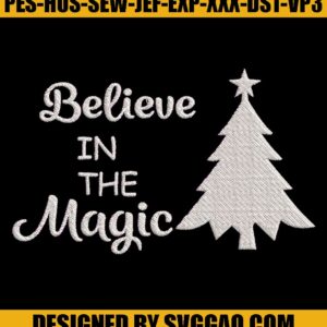 Believe in Magic Embroidery Design, Christmas Tree Embroidery File