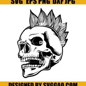 Skull With Mohawk Svg, Mohawk Hair Svg, Skeleton Svg, Halloween Svg