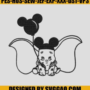 Baby Elephant Embroidery Design, Balloon Mickey With Elephant Embroidey File