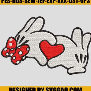 Mickey Mouse heart Hands Embroidery Design, Valentine Embroidery File