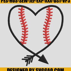 Heart Arrow Baseball Embroidery, Baseball Heart Embroidery, Baseball Embroidery