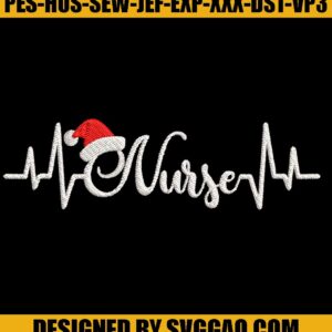 Christmas Nurse Embroidery Designs, Heartbeat Stethoscope Embroidery File