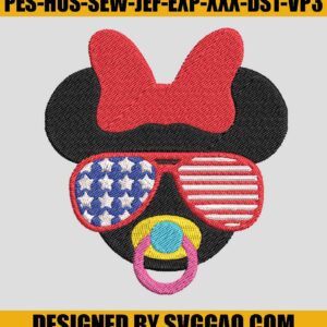 American Baby Girl Sunglasses Embroidery File, Minnie Disney Embroidery Design