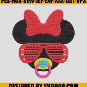 Baby Minnie Sunglasses Embroidery File, Disney Minnie Embroidery Machine