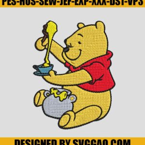 Disney Winnie The Pooh Eating Honey Embroidery Design