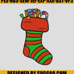 Christmas Sock Gift Embroidery Design, Sock Candy Embroidery File