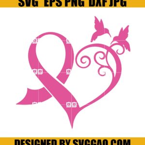 Breast Cancer Awareness Ribbon Heart Birds SVG
