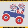 Firework Independence Day Embroidery Design- Truck 4th Of July Embroidery Machine
