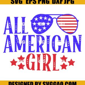 All American Girl Svg, Glasses Flag Us Svg, 4th Of July Svg