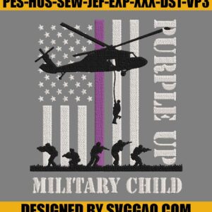 Purple Up Military Child Army Helicopter Embroidery Design, Military Soldier Embroidery File