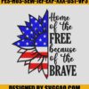 Home Of The Free Because Of The Brave Embroidery Machine, Flower With Flag US Embroidery File 1 Home Of The Free Because Of The Brave Embroidery Machine- Flower With Flag US Embroidery File