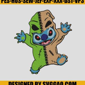 Blue Alien And Sack Embroidery Design, Stitch Halloween Embroidery Machine File
