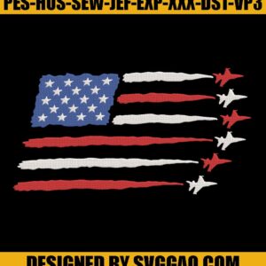 American Flag Jet Fighter Embroidery Machine File, 4th of July Flag Embroidery Design
