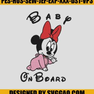 Baby On Board Minnie Embroidery Digitizing, Baby Minnie Embroidery Machine