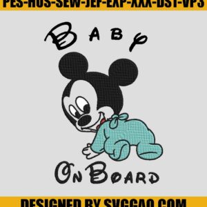 Baby On Board Embroidery Design, Baby Mickey Mouse Embroidery File