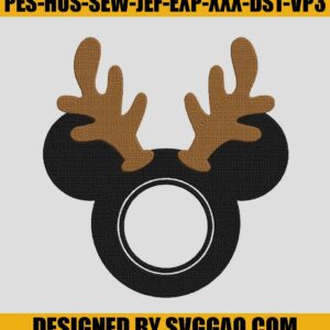 Reindeer Mickey Embroidery File, Christmas Deer Embroidery Machine