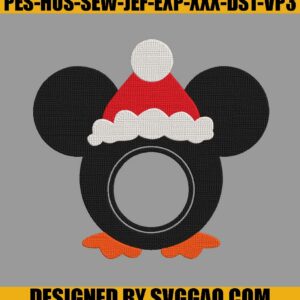 Penguin Santa With Mickey Mouse Embroidery Machine, Penguin Christmas Embroidery File