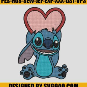 Stitch Heart Love Embroidery Design, Stitch Cartoon Embroidery File