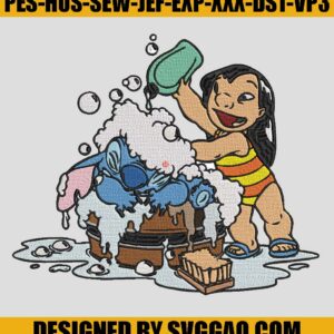 Stitch & Lilo Bath Story Embroidery Design, Funny Disney Embroidery File