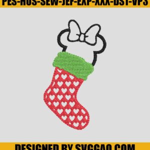 Christmas Sock Minie With Heart Embroidery Design, Disney Embroidery Machine