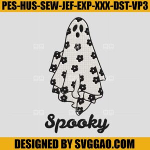 Spooky Vibes Embroidery Design, Ghost Embroidery Machine File