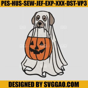 Cute Ghost Dog Embroidery Design, Dog Pumpkin Embroidery Machine File