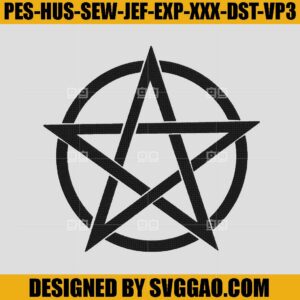 Pentagram Kiss Embroidery Design, Pentacle Wiccan Witchy Embroidery Machine File