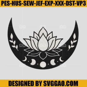 Moon Lotus Embroidery Design, Moon Embroidery Machine File