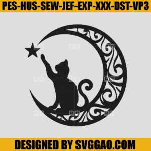 Cat Moon Embroidery Design, Celestial Embroidery, Cat Embroidery Machine