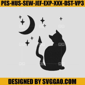 Black Cat Moon Embroidery Design, Halloween Scary Spooky October Embroidery Machine File