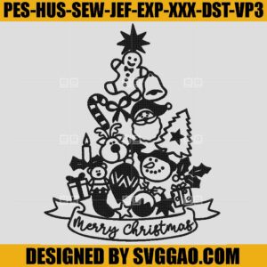 Christmas Tree Embroidery Design, Merry Christmas Embroidery Machine File