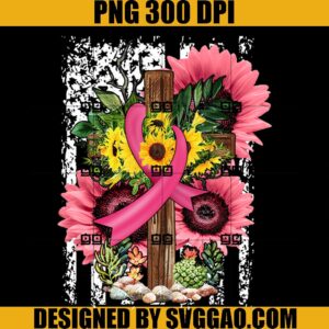 Christian Cross Pink Ribbon Sunflower PNG, Breast Cancer Warrior PNG