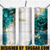 Turquoise Gold Rose Tumbler Wrap PNG 20oz Skinny Tumbler Designs Sublimation Designs PNG