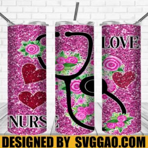 Nurse Tumbler Wrap PNG, Valetine 20oz Skinny Tumbler Designs, Sublimation Designs PNG