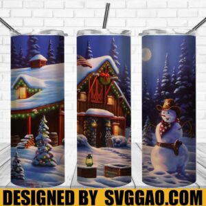 Merry Christmas Tumbler Wrap PNG, Snowman 20oz Skinny Tumbler Designs, Sublimation Designs PNG