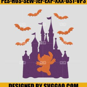 Stitch Castle Disney Embroidery Design, Halloween Stitch Embroidery Design
