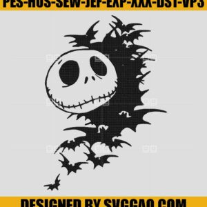 Jack Skellington With Bat Embroidery Design, Jack Halloween Embroidery Machine File