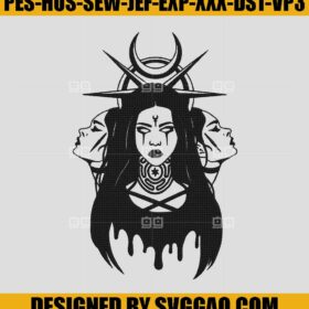 Hecate Goddess Witch Embroidery Design, Halloween Embroidery Machine File