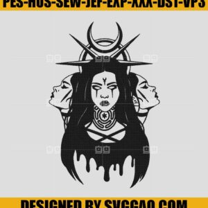 Hecate Goddess Witch Embroidery Design, Halloween Embroidery Machine File