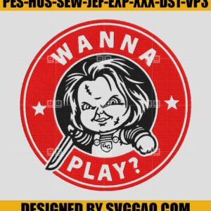 Chucky Wanna Play Coffee Embroidery, Chucky Embroidery